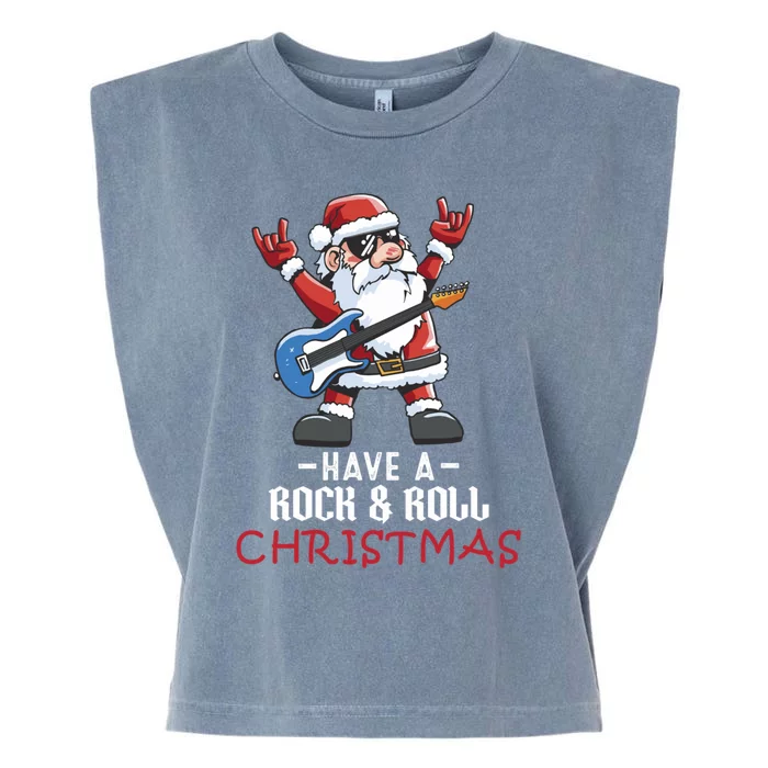 Rock And Roll Guitar Santa Christmas Rock Music Lover Gift Garment-Dyed Women's Muscle Tee