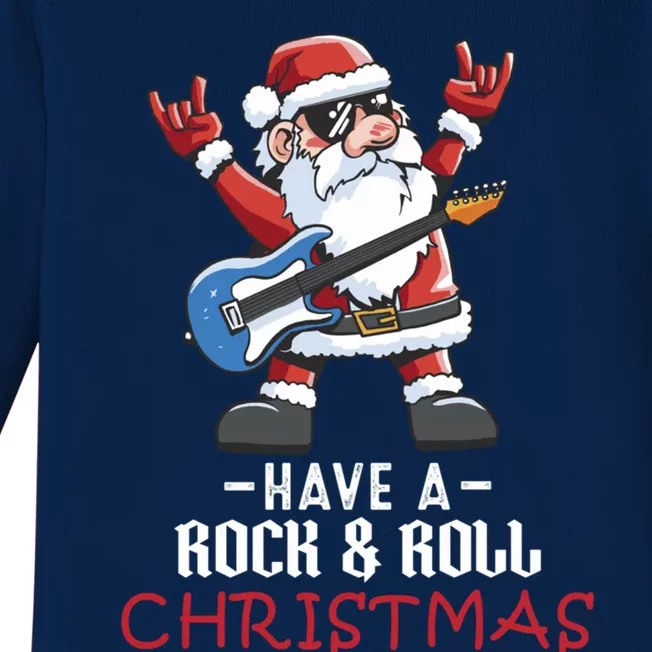 Rock And Roll Guitar Santa Christmas Rock Music Lover Gift Baby Long Sleeve Bodysuit