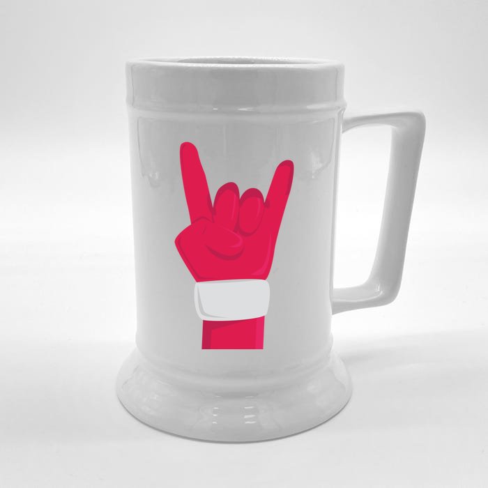 Rock And Roll Hand Santa Christmas Xmas Music Fans Musician Gift Front & Back Beer Stein