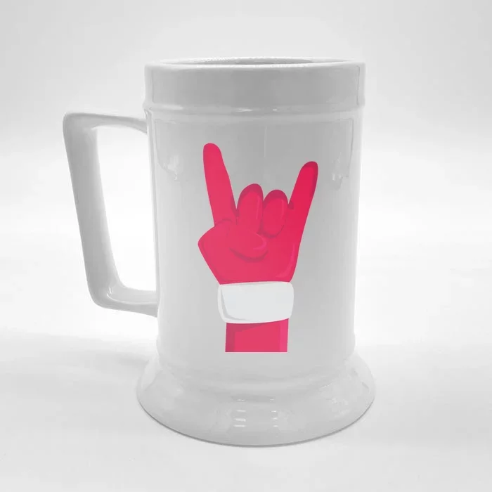 Rock And Roll Hand Santa Christmas Xmas Music Fans Musician Gift Front & Back Beer Stein