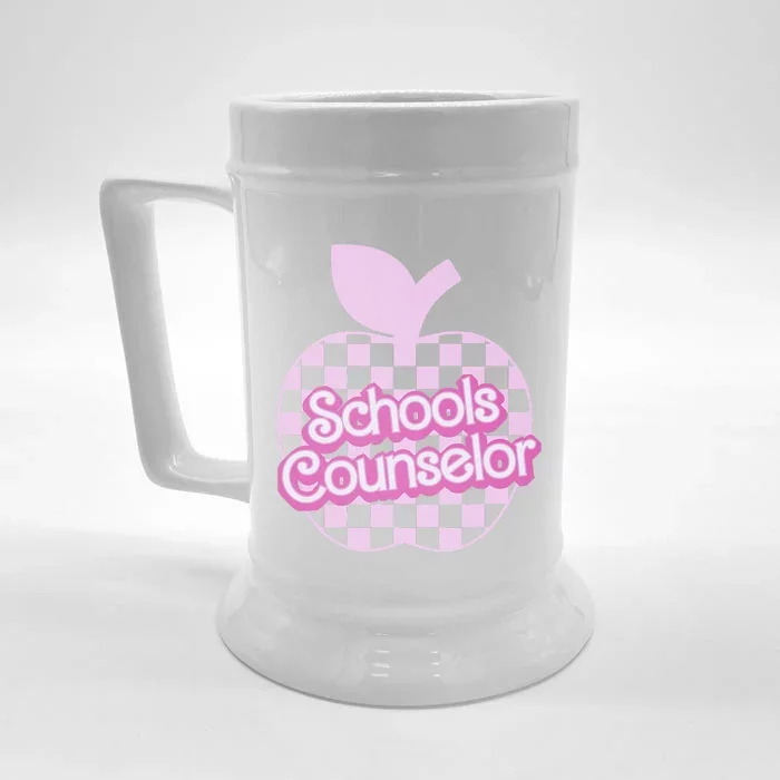 Retro Apple School Counselor Groovy Teacher Back To School Front & Back Beer Stein