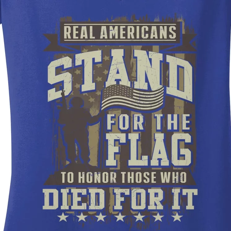 Real Americans Stand For The Flag To Honor The Fallen Gift Women's V-Neck T-Shirt