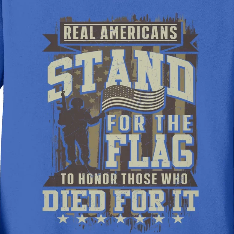 Real Americans Stand For The Flag To Honor The Fallen Gift Kids Long Sleeve Shirt