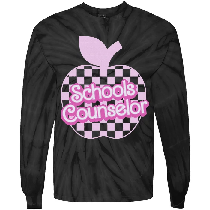 Retro Apple School Counselor Groovy Back To School Tie-Dye Long Sleeve Shirt