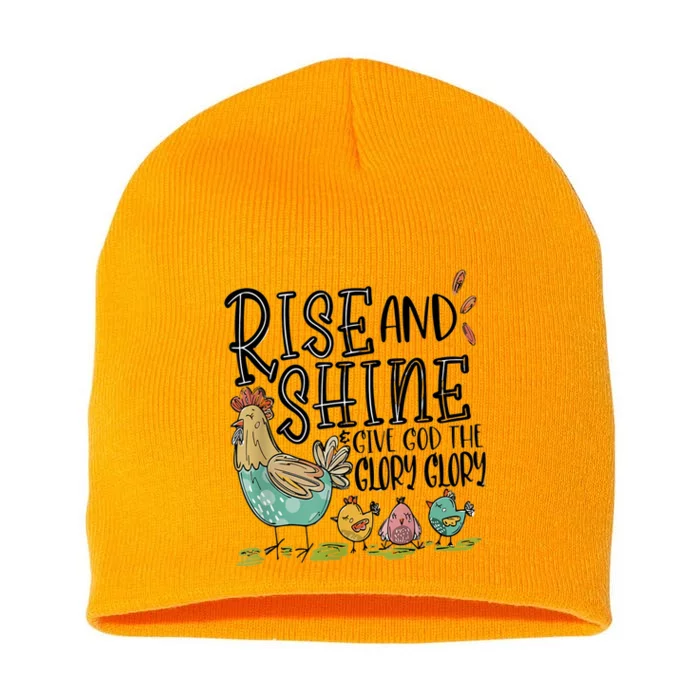 Rise And Shine Give God The Glory Funny Chicken Christian Short Acrylic Beanie