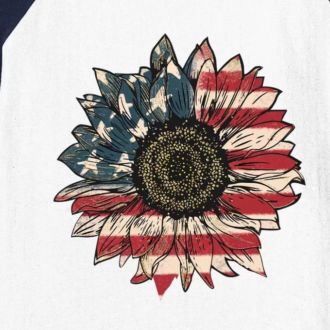 Retro America Sunflower Us Flag 4th Of July Independence Day Meaningful Gift Baseball Sleeve Shirt