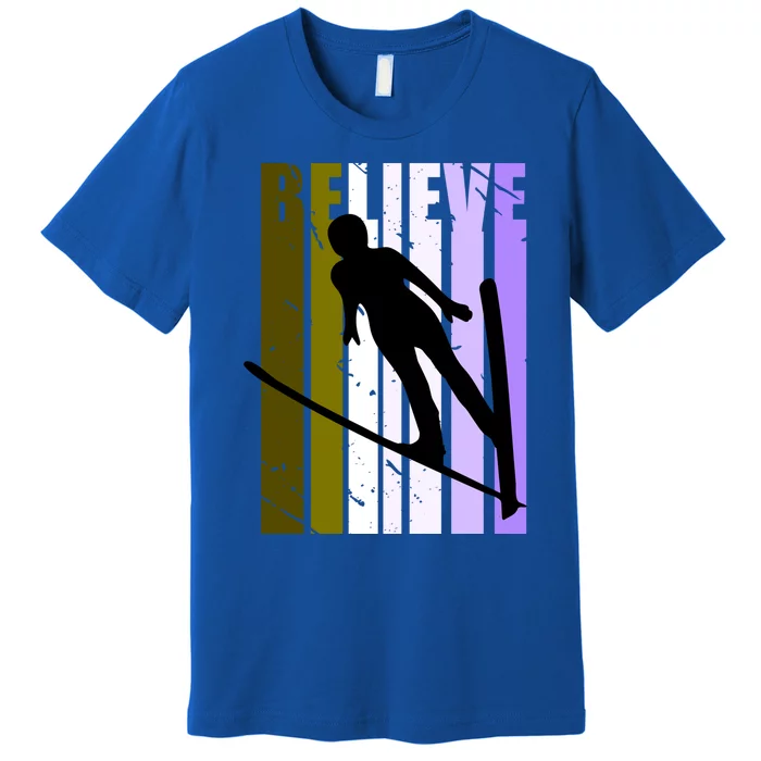 Retro Alpine Ski Jumping Jumper Female Competition Vintage Gift Premium T-Shirt