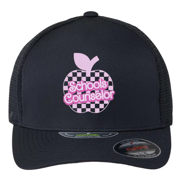 Retro Apple School Counselor Groovy Back To School Flexfit Unipanel Trucker Cap