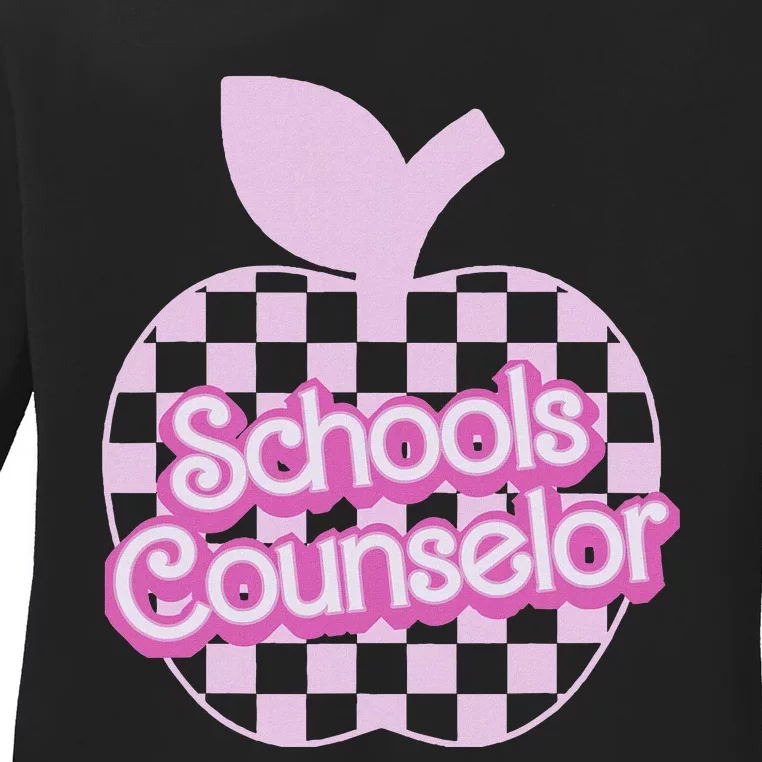 Retro Apple School Counselor Groovy Back To School Ladies Long Sleeve Shirt