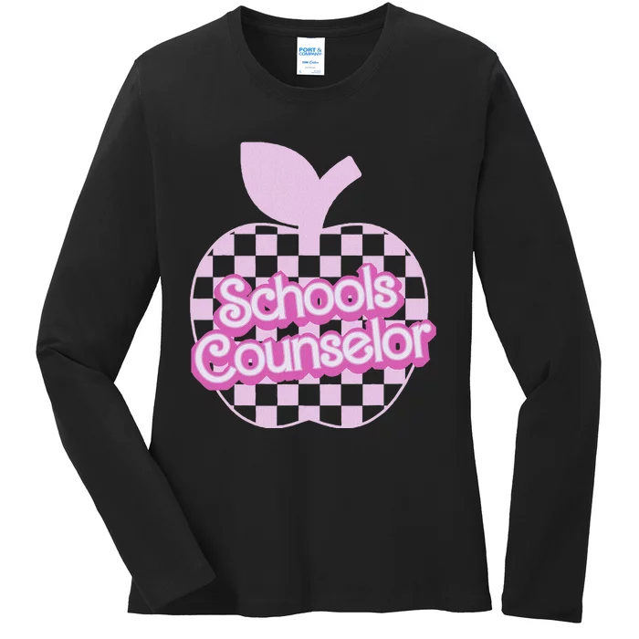 Retro Apple School Counselor Groovy Back To School Ladies Long Sleeve Shirt