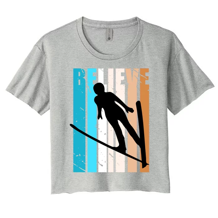 Retro Alpine Ski Jumping Jumper Female Competition Vintage Cute Gift Women's Crop Top Tee