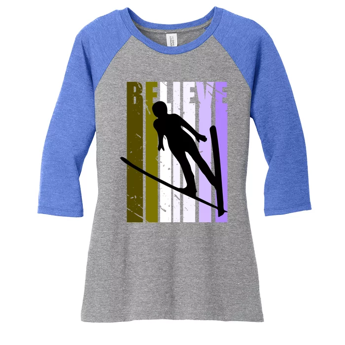 Retro Alpine Ski Jumping Jumper Female Competition Vintage Gift Women's Tri-Blend 3/4-Sleeve Raglan Shirt