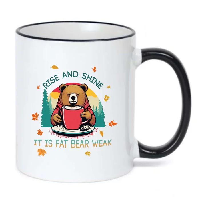 Rise And Shine Fat Bear Week Cute Bear Drinking Coffee Groggy Bear Retro Sunset Black Color Changing Mug