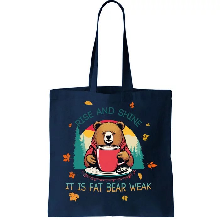 Rise And Shine Fat Bear Week Cute Bear Drinking Coffee Groggy Bear Retro Sunset Tote Bag