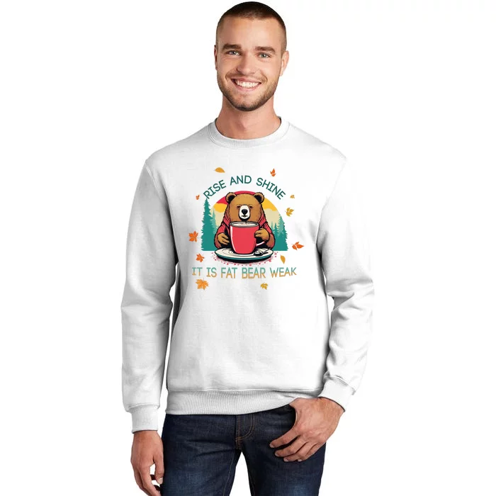 Rise And Shine Fat Bear Week Cute Bear Drinking Coffee Groggy Bear Retro Sunset Sweatshirt