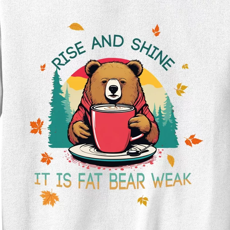 Rise And Shine Fat Bear Week Cute Bear Drinking Coffee Groggy Bear Retro Sunset Sweatshirt