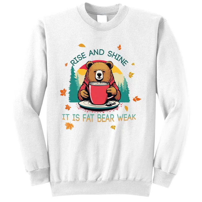 Rise And Shine Fat Bear Week Cute Bear Drinking Coffee Groggy Bear Retro Sunset Sweatshirt