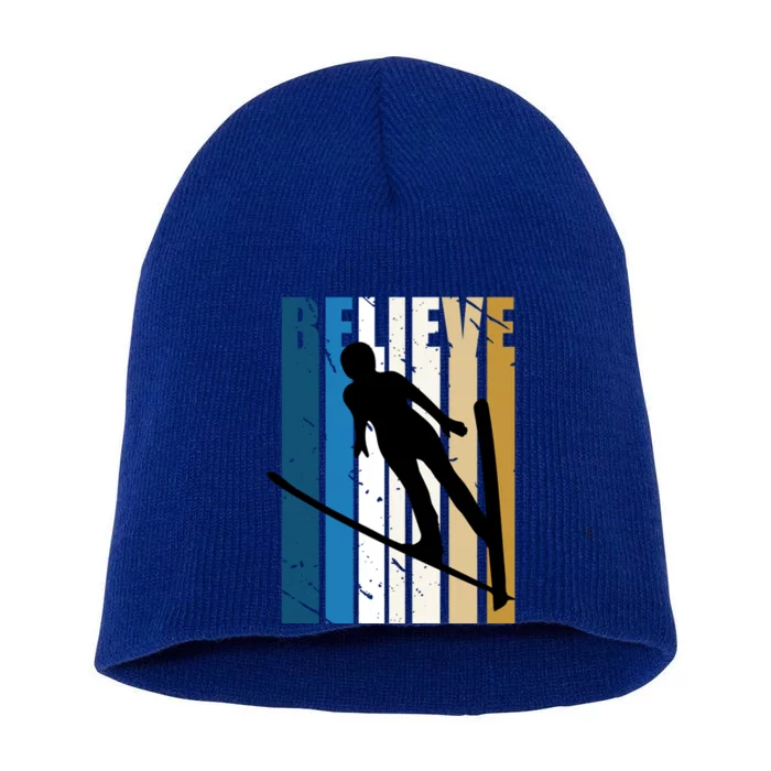 Retro Alpine Ski Jumping Jumper Female Competition Vintage Gift Short Acrylic Beanie