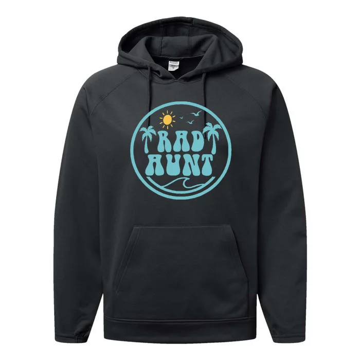 Rad Aunt Surf Matching Birthday The Big One 1st Birthday Performance Fleece Hoodie