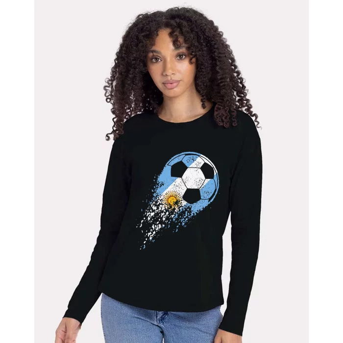 Retro Argentina Soccer Argentinian Flag Pride Soccer Womens Cotton Relaxed Long Sleeve T-Shirt