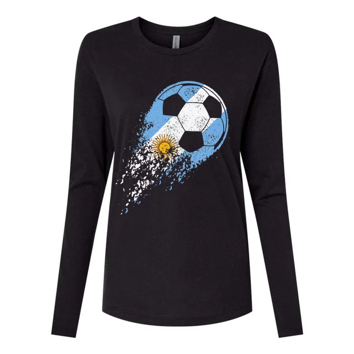 Retro Argentina Soccer Argentinian Flag Pride Soccer Womens Cotton Relaxed Long Sleeve T-Shirt