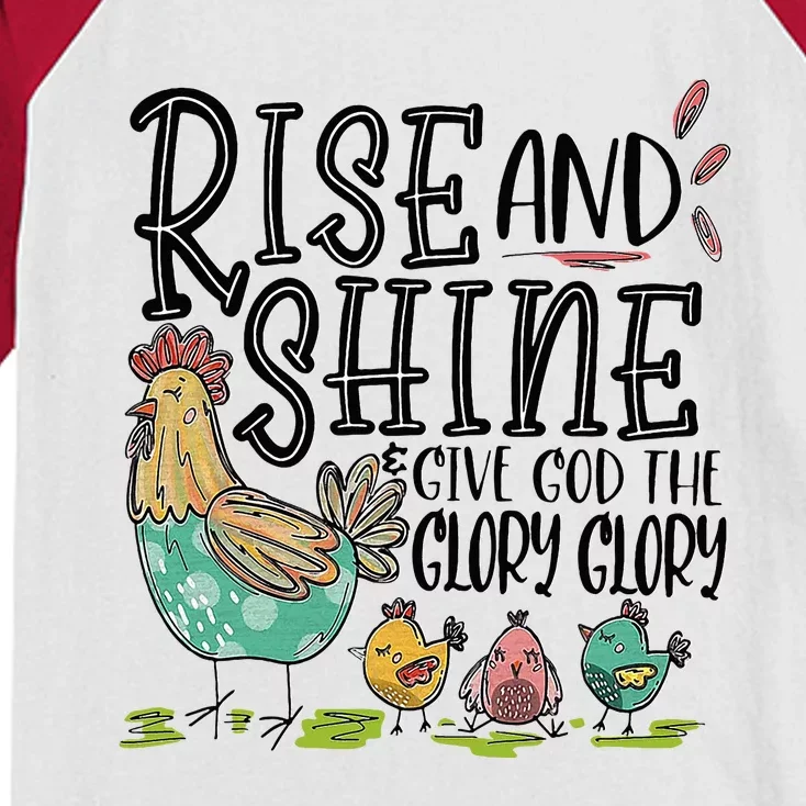 Rise And Shine Give God The Glory Glory Funny Chicken Kids Colorblock Raglan Jersey