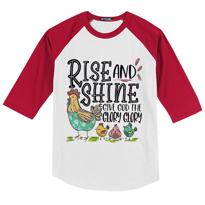 Rise And Shine Give God The Glory Glory Funny Chicken Kids Colorblock Raglan Jersey