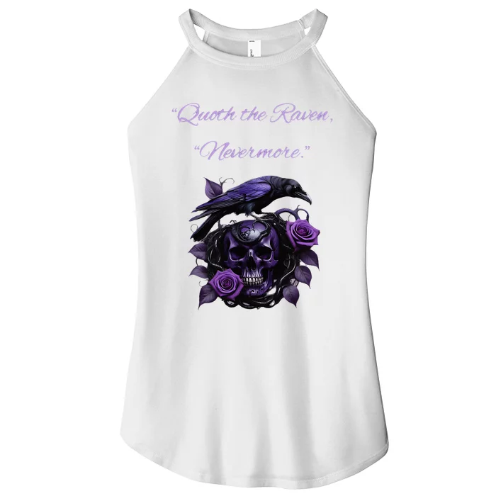 Raven And Skull With Roses Quoth The Raven Women’s Perfect Tri Rocker Tank