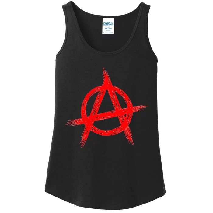 Red Anarchist Symbol Distressed Political Anarchy Rock Star Ladies Essential Tank