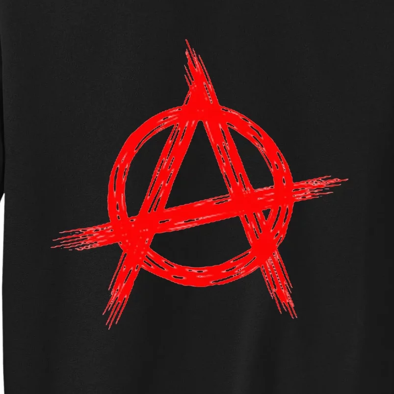 Red Anarchist Symbol Distressed Political Anarchy Rock Star Tall Sweatshirt