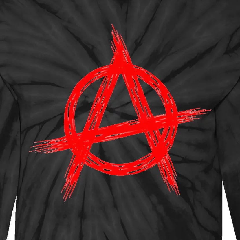 Red Anarchist Symbol Distressed Political Anarchy Rock Star Tie-Dye Long Sleeve Shirt