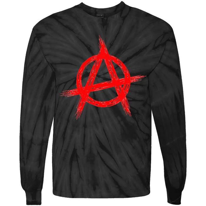 Red Anarchist Symbol Distressed Political Anarchy Rock Star Tie-Dye Long Sleeve Shirt