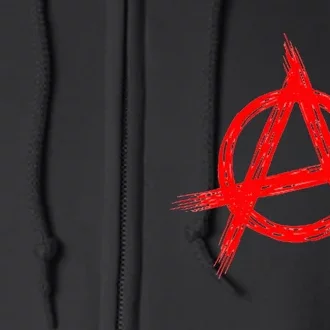 Red Anarchist Symbol Distressed Political Anarchy Rock Star Full Zip Hoodie