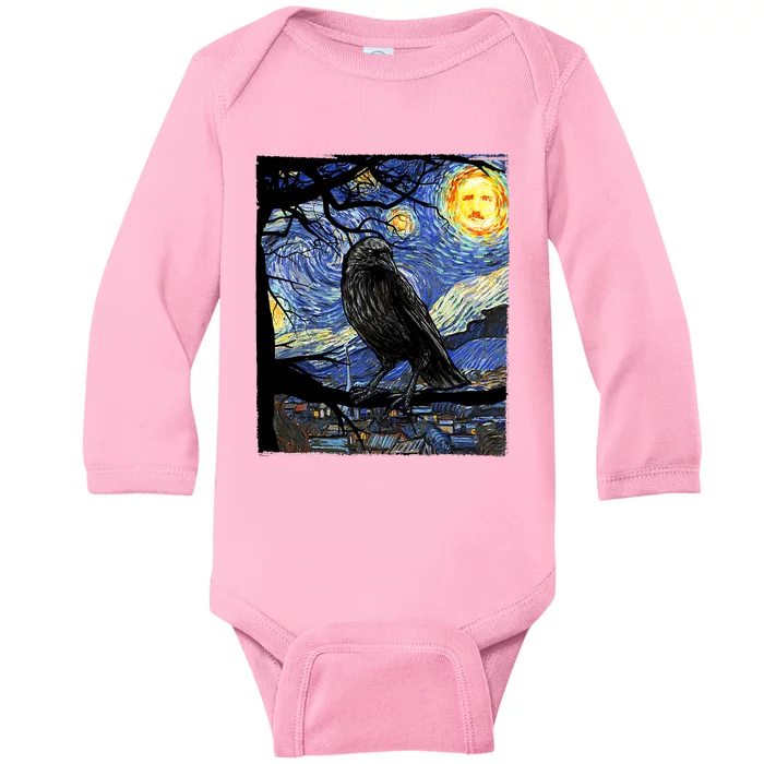 Raven Art Starry Night Edgar Allan Poe Raven Poe Baby Long Sleeve Bodysuit