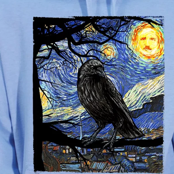 Raven Art Starry Night Edgar Allan Poe Raven Poe Unisex Surf Hoodie