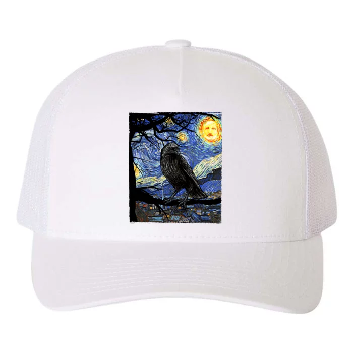 Raven Art Starry Night Edgar Allan Poe Raven Poe Yupoong Adult 5-Panel Trucker Hat