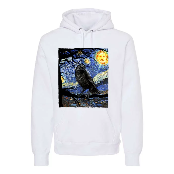 Raven Art Starry Night Edgar Allan Poe Raven Poe Premium Hoodie