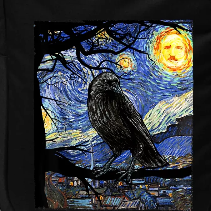 Raven Art Starry Night With Edgar Allan Poe Raven Poe Impact Tech Backpack