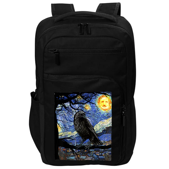 Raven Art Starry Night With Edgar Allan Poe Raven Poe Impact Tech Backpack