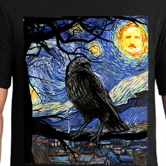 Raven Art Starry Night With Edgar Allan Poe Raven Poe Pajama Set