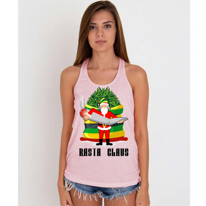 Rasta Claus Santa Funny Christmas Women's Knotted Racerback Tank