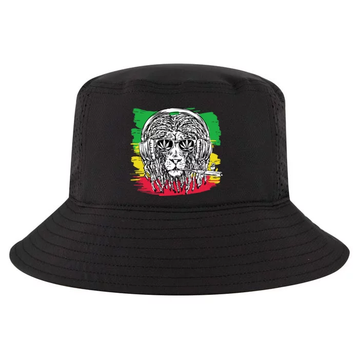 Rasta Lion With Glasses Smoking A Joint Cool Comfort Performance Bucket Hat