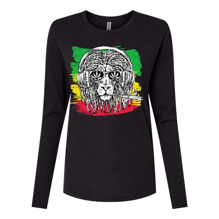 Rasta Lion With Glasses Smoking A Joint Womens Cotton Relaxed Long Sleeve T-Shirt