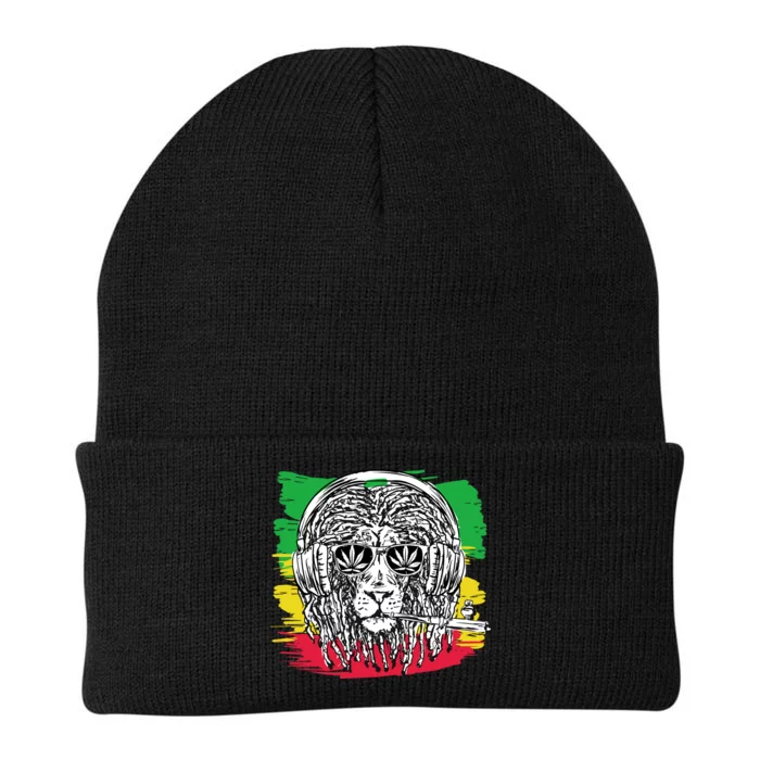 Rasta Lion With Glasses Smoking A Joint Knit Cap Winter Beanie