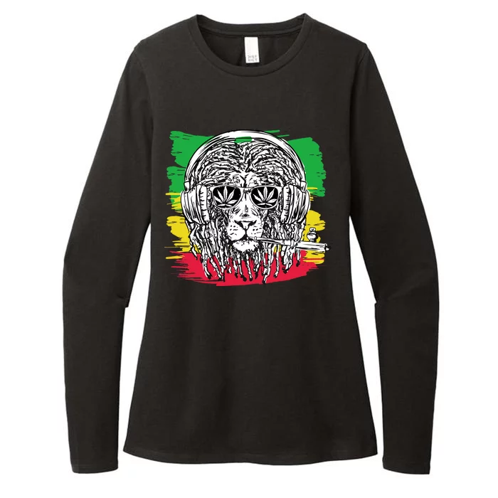 Rasta Lion With Glasses Smoking A Joint Womens CVC Long Sleeve Shirt