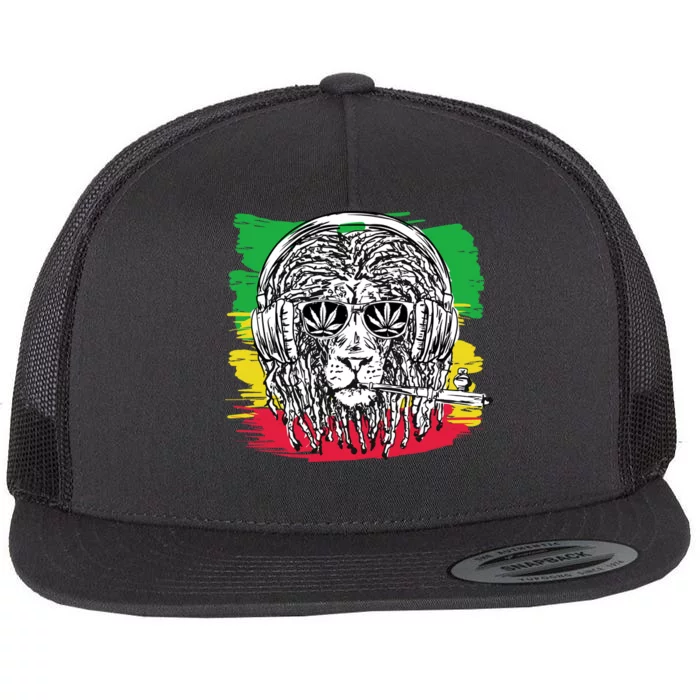 Rasta Lion With Glasses Smoking A Joint Flat Bill Trucker Hat