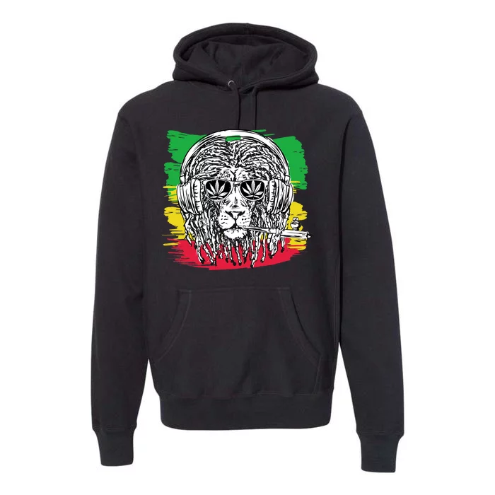 Rasta Lion With Glasses Smoking A Joint Premium Hoodie