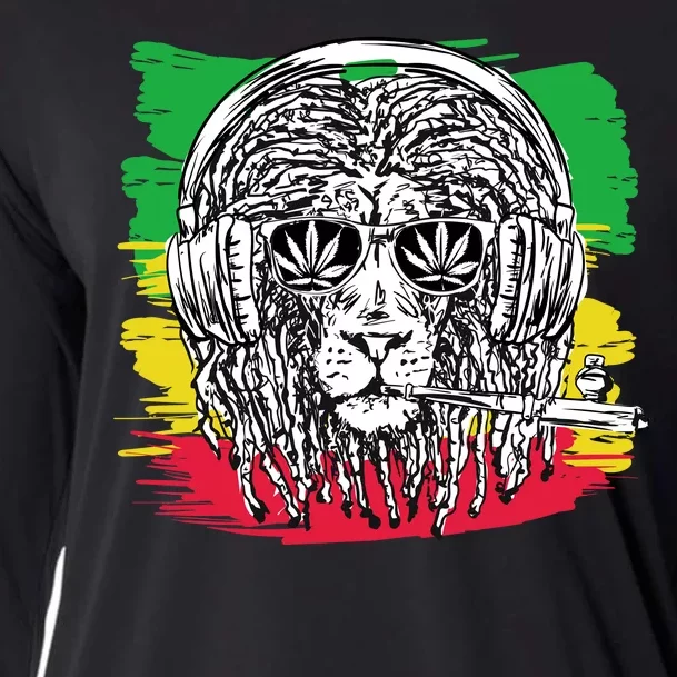 Rasta Lion With Glasses Smoking A Joint Cooling Performance Long Sleeve Crew