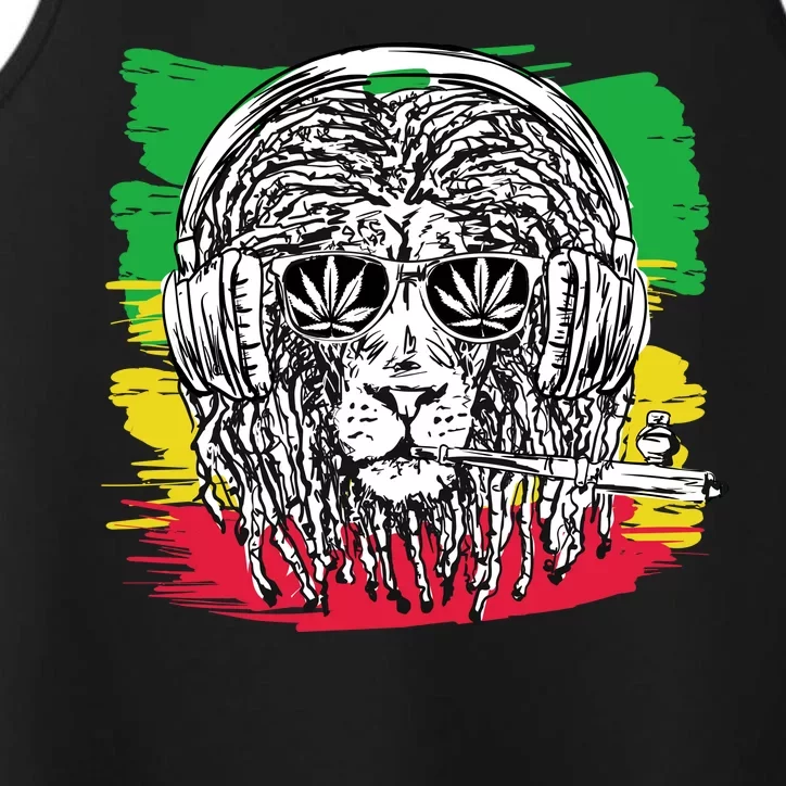 Rasta Lion With Glasses Smoking A Joint Performance Tank