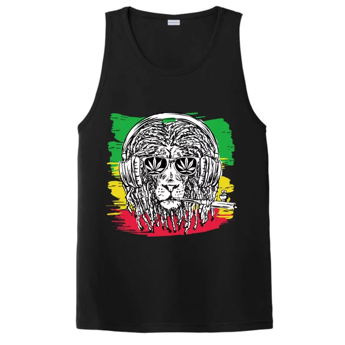 Rasta Lion With Glasses Smoking A Joint Performance Tank